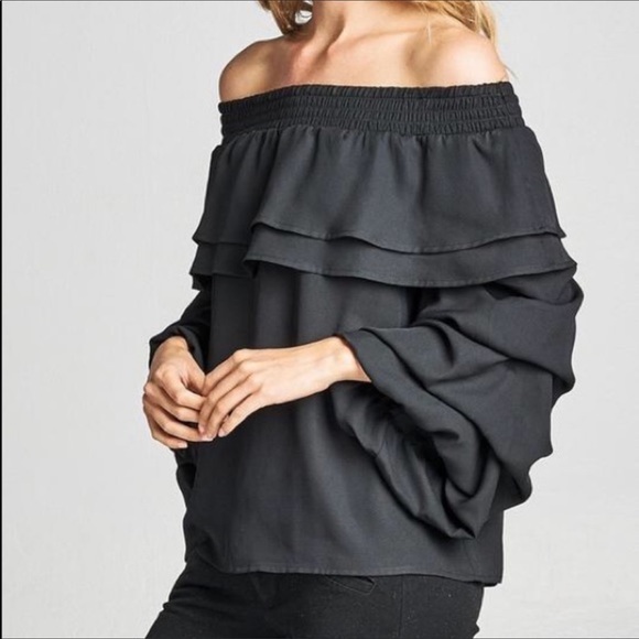 Blue Cotton Tops - BLUE COTTON “SWEET PEA” BY PINK JUNGLE OFF THE SHOULDER BELL SLEEVE TOP SIZE M